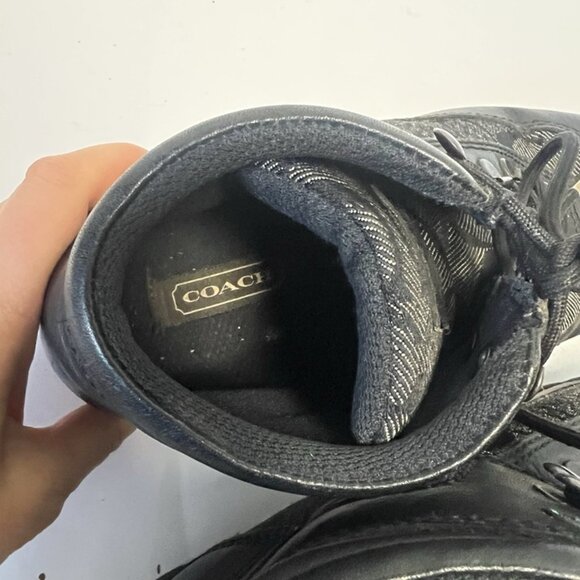 VTG Coach Women’s 7.5 Black Leather Monogram Hiking Boots Chunky Gorpcore Y2K - Picture 10 of 11
